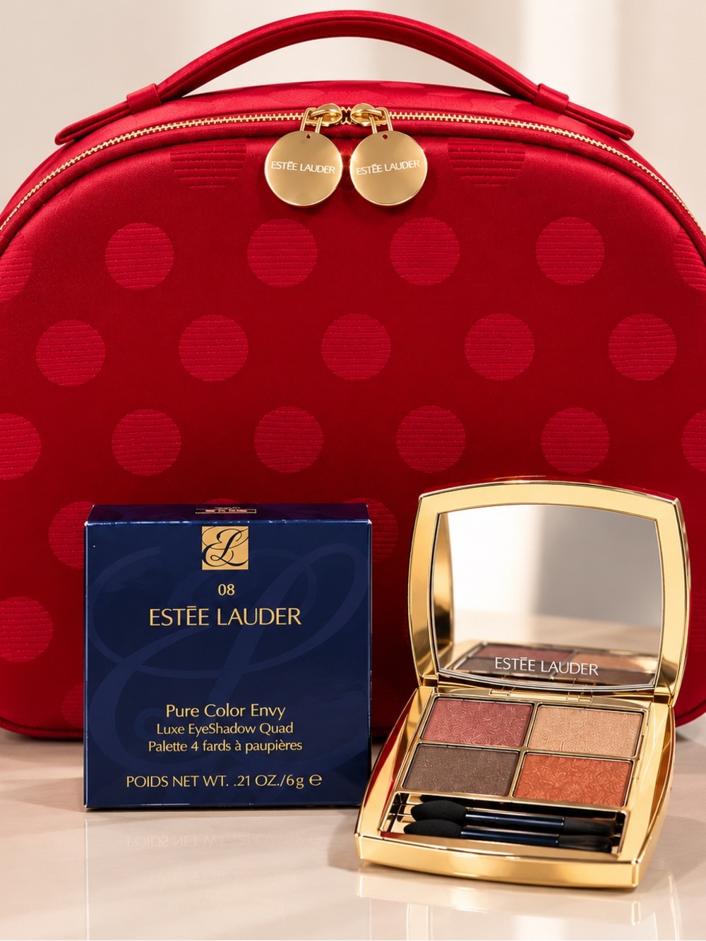 Estée Lauder Pure Color, Quad Eyeshadow, Natural Wth Estée Red Travel Case! 🪭👠💋 - Picture 10 of 10